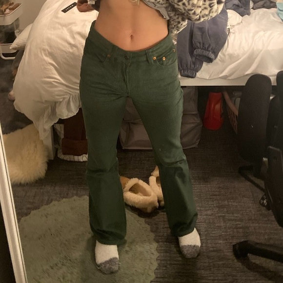 Motel Rocks x Olivia Neill Bootleg Jeans in Cord Green - Picture 7 of 16